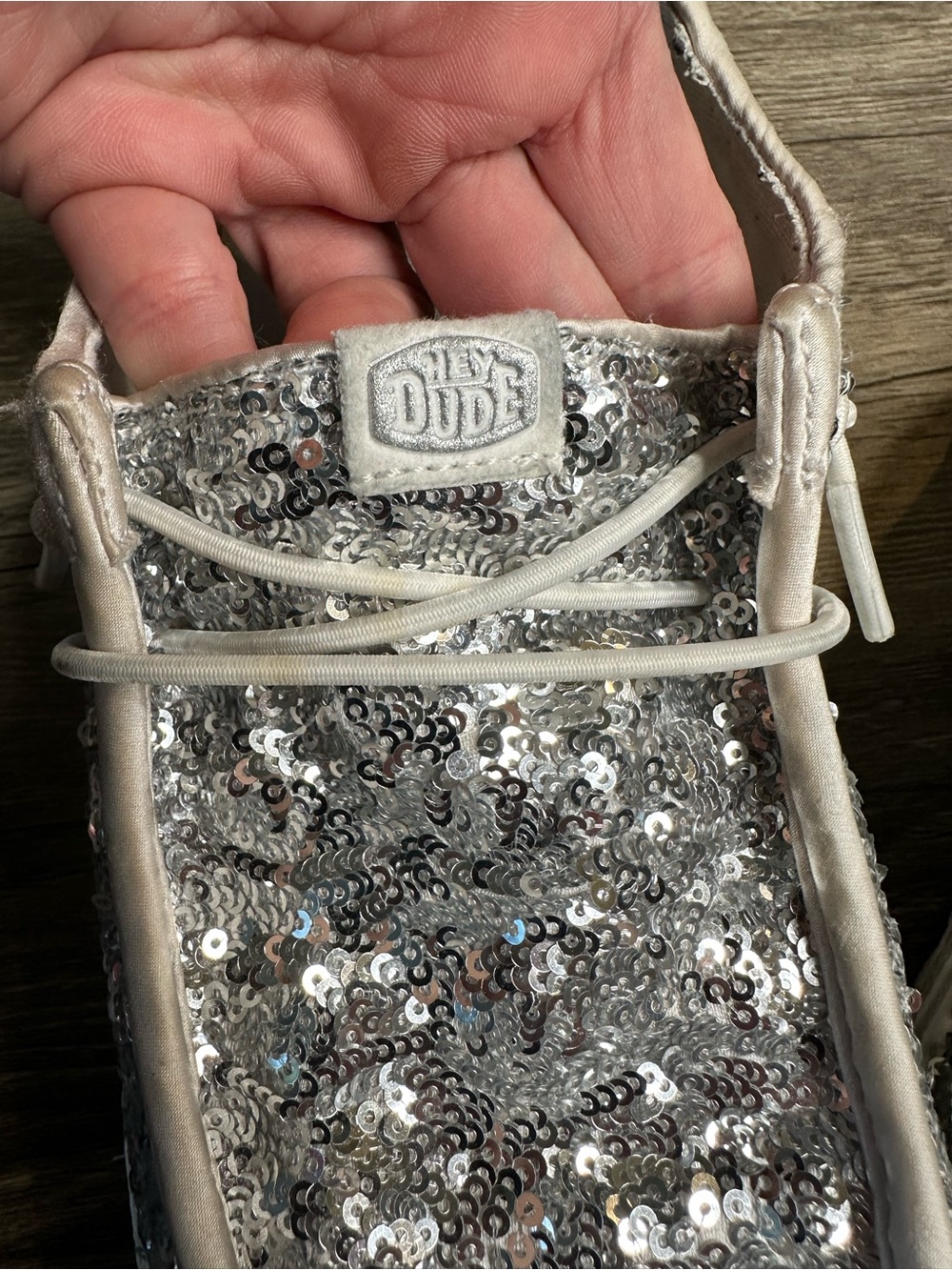 Hey Dude Wendy Sequin Cream Silver Slip On Shoes Women’s Size 8 Sparkle - Picture 7 of 7